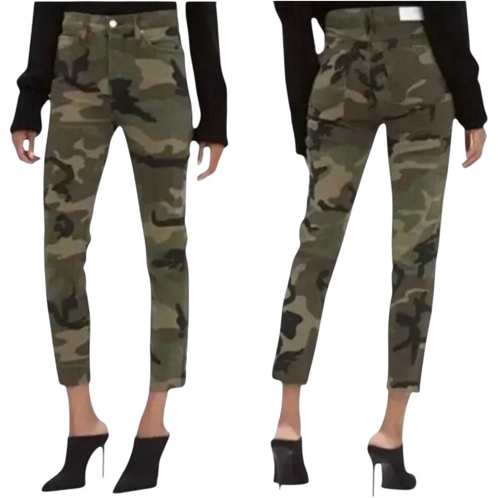 Re/Done 70s Stove Pipe Jeans Camouflage Denim High Rise Slim Straight Green 24